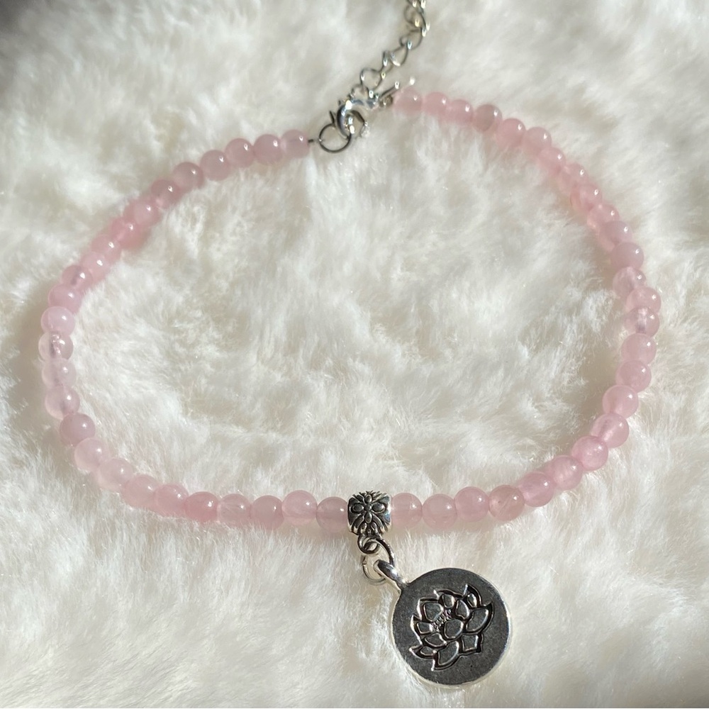 Anklet- Rose Quartz Lotus Flower